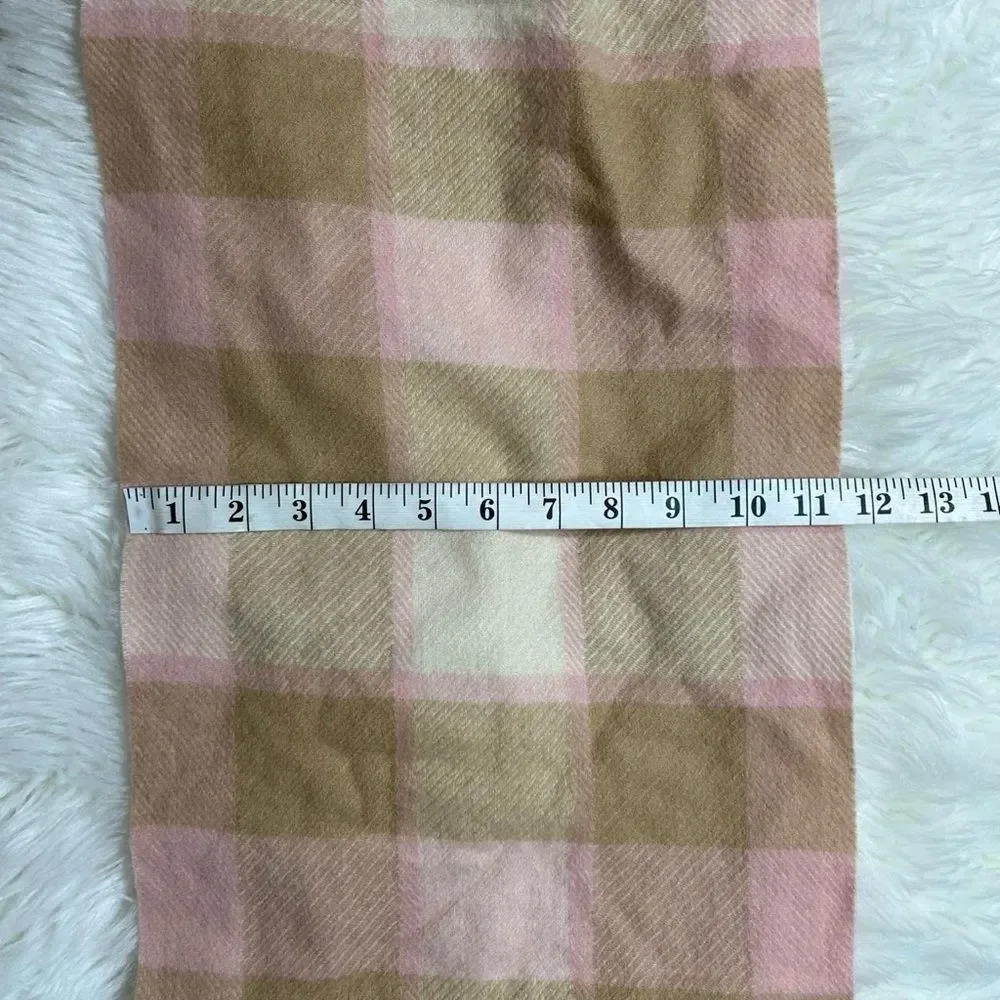 LOUISA PERINI Pink and Tan Plaid Scarf 100% Cashmere